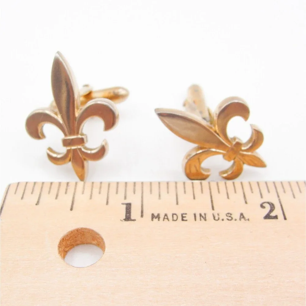 Vintage Swank Gold Tone Fleur de Lis Cufflinks Royal French Heraldry Wedding MCM